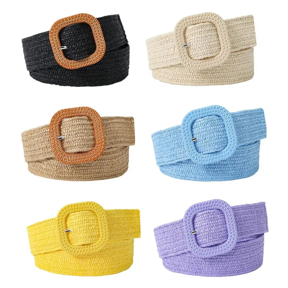 Fashion Wide Waistband Female Waist Belt Bohemian Braided Belts for Women Summer Patchwork Straw Woven Belt