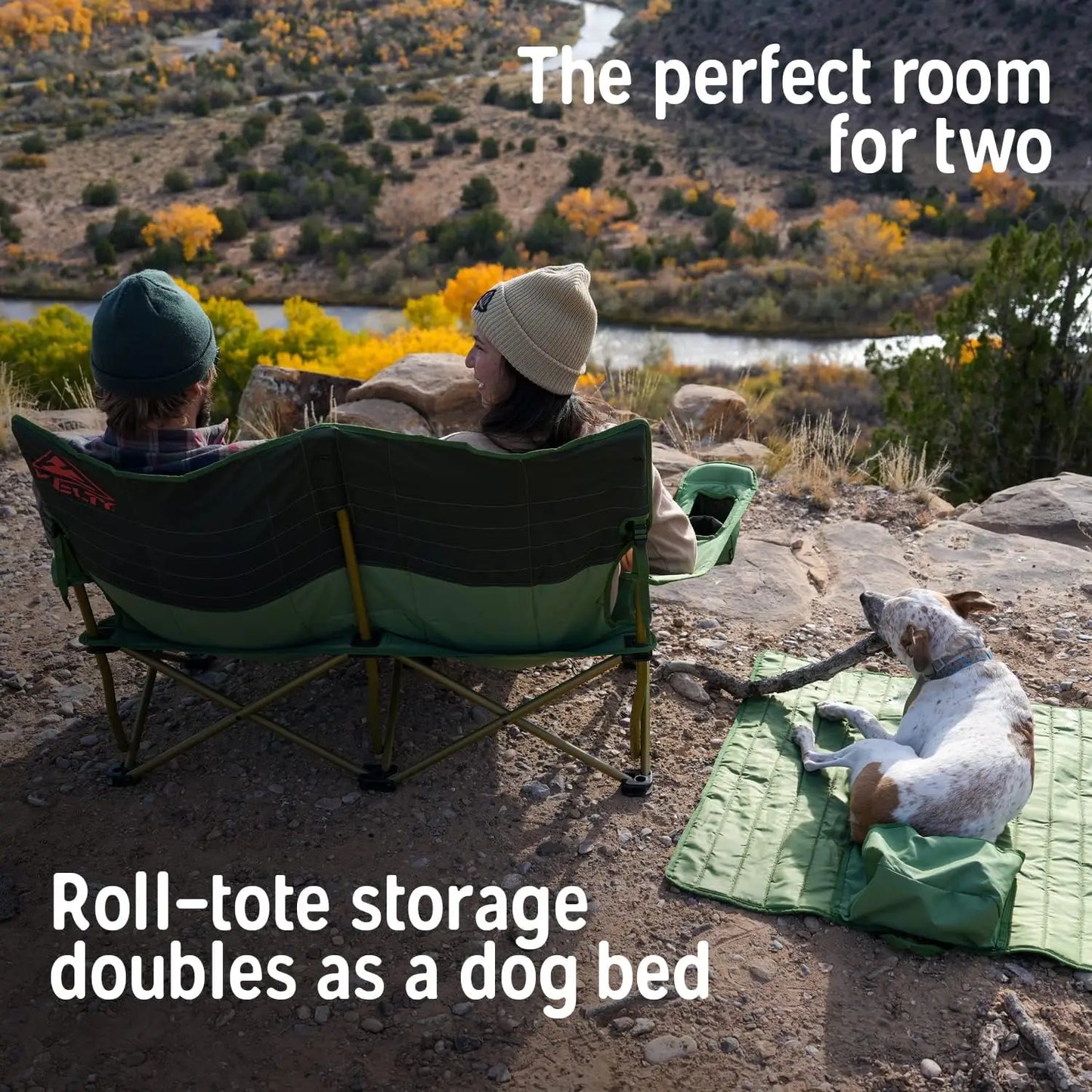 Low Loveseat Double 2 Person Camping Chair, Two Person Foldable Seat for Festivals, Concerts, Tailgates, Beach Days, Low S
