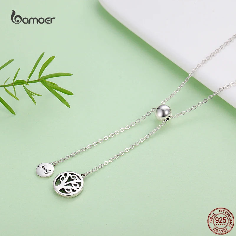 Bamoer 42cm Real 925 Sterling Silver Tree of Life Pendent Necklace for Women Stylish Engagement Wedding Necklace Fine Jewelry