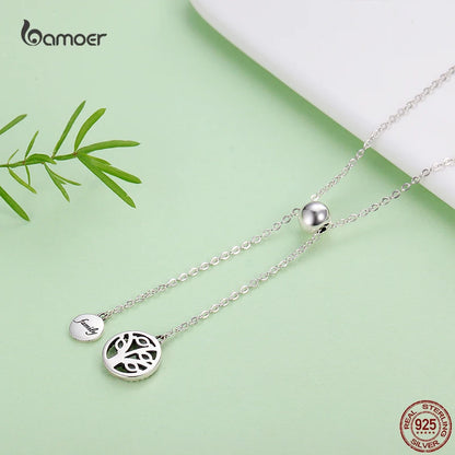 Bamoer 42cm Real 925 Sterling Silver Tree of Life Pendent Necklace for Women Stylish Engagement Wedding Necklace Fine Jewelry