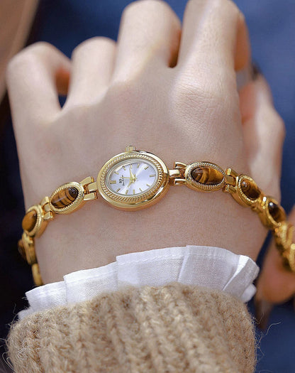 Luxury Golden Vintage Watch Women Elegant Amber Jewelry Quartz Wristwatch New In Women's Watches Fashion Bracelet Gold Watch