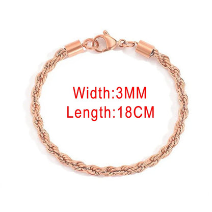 Stainless Steel Rope Chain Bracelets on Hand 3/4MM Gold Color Chic Women's Bracelet Minimalist Fashion Hip Hop Jewelry Gift C048