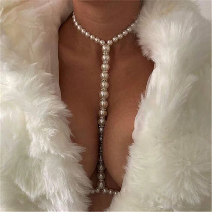 Stonefans Fashion Pearl Body Chain Bra Necklace Harness for Women Summer Sexy Bikini Crystal Belly Waist Chain Beach Jewelry