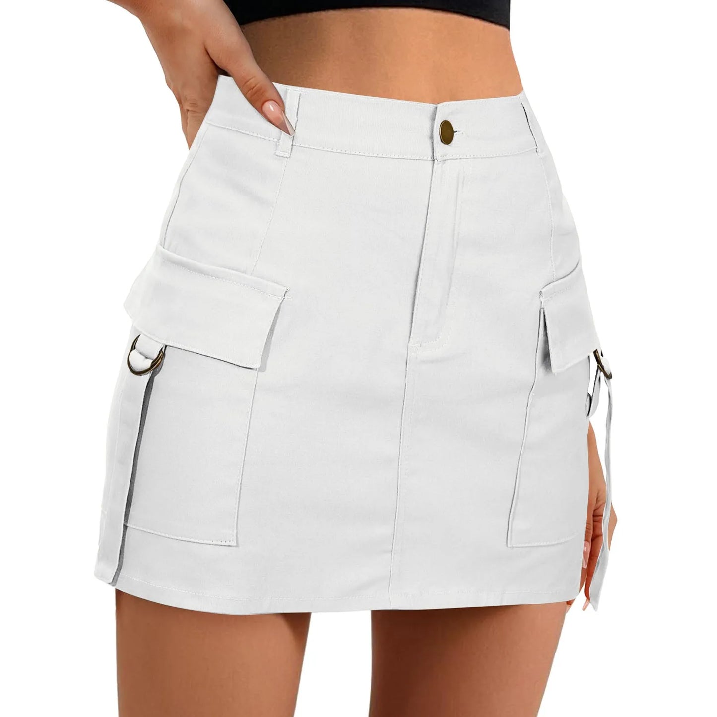Low Waist Cargo Skirt Women Solid Button Mini Skirt With Pockets Fashion Casual Wrapped Hip A Line Skirt Y2k Girl Streetwear