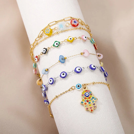 Evil Eye Anklets for Women Stainless Steel Boho Anklet Summer Charm Ankle Bracelet Lucky Amulet Jewelry Beach Accessoires Femme