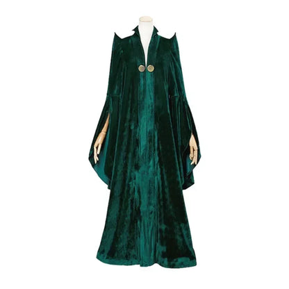 School of Witchcraft and Wizardry Professor Minerva McGonagall Cosplay Costume Dress Green Cloak Velvet Robe Halloween Costumes