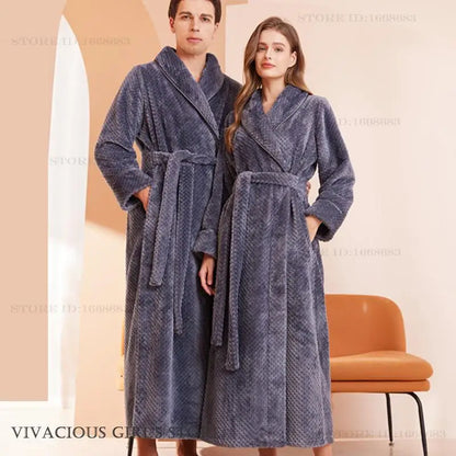 Thicken Flannel Women Long Robe Home Dress Autumn Winter Warm Couple Sleepwear Bathrobe Plush Coral Fleece Lounge Wear Negligee