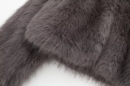 HH Women Winter Fashion Artificial Fur Effect Short Jacket Coats Female O-Neck Vintage Long Sleeve Loose Warm Top Streetwear