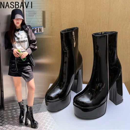 Autumn Winter 2025 New Super High Heels Zipper White Ankle Boots for Women Round Head Casual Party Versatile Platform Shoes 43