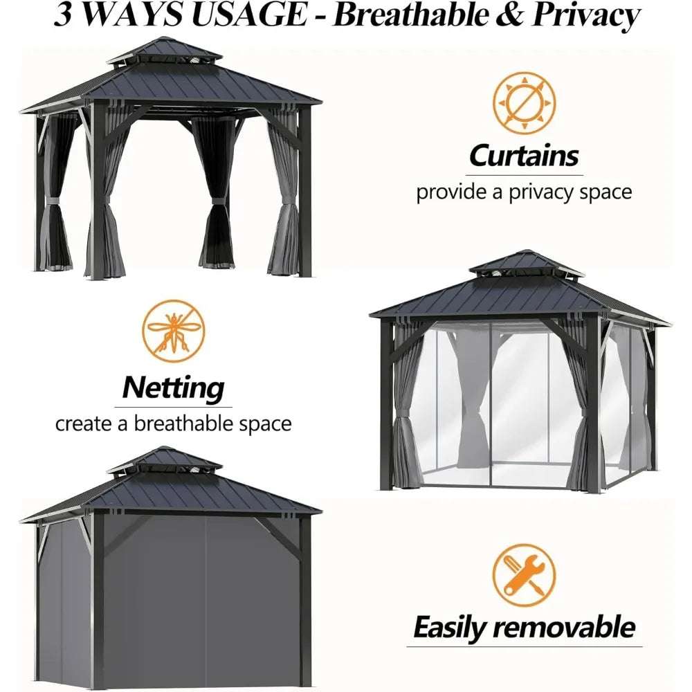 8.5x8.5FT Outdoor Hardtop Gazebo with Double Roof, Aluminum Heavy-Duty Galvanized Steel Top Gazebo