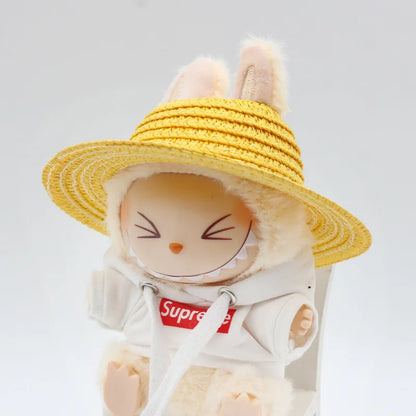 Labubu Hat Open Top Straw Hat Woven Hat Labubu Party Clothing Accessories Countryside Style Labubu Outfit for Sitting Party