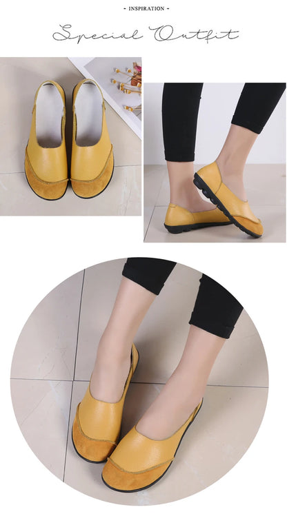 Women's shoes casual flat walking low heel loafers leather solid color large size casual single shoe work shoes44