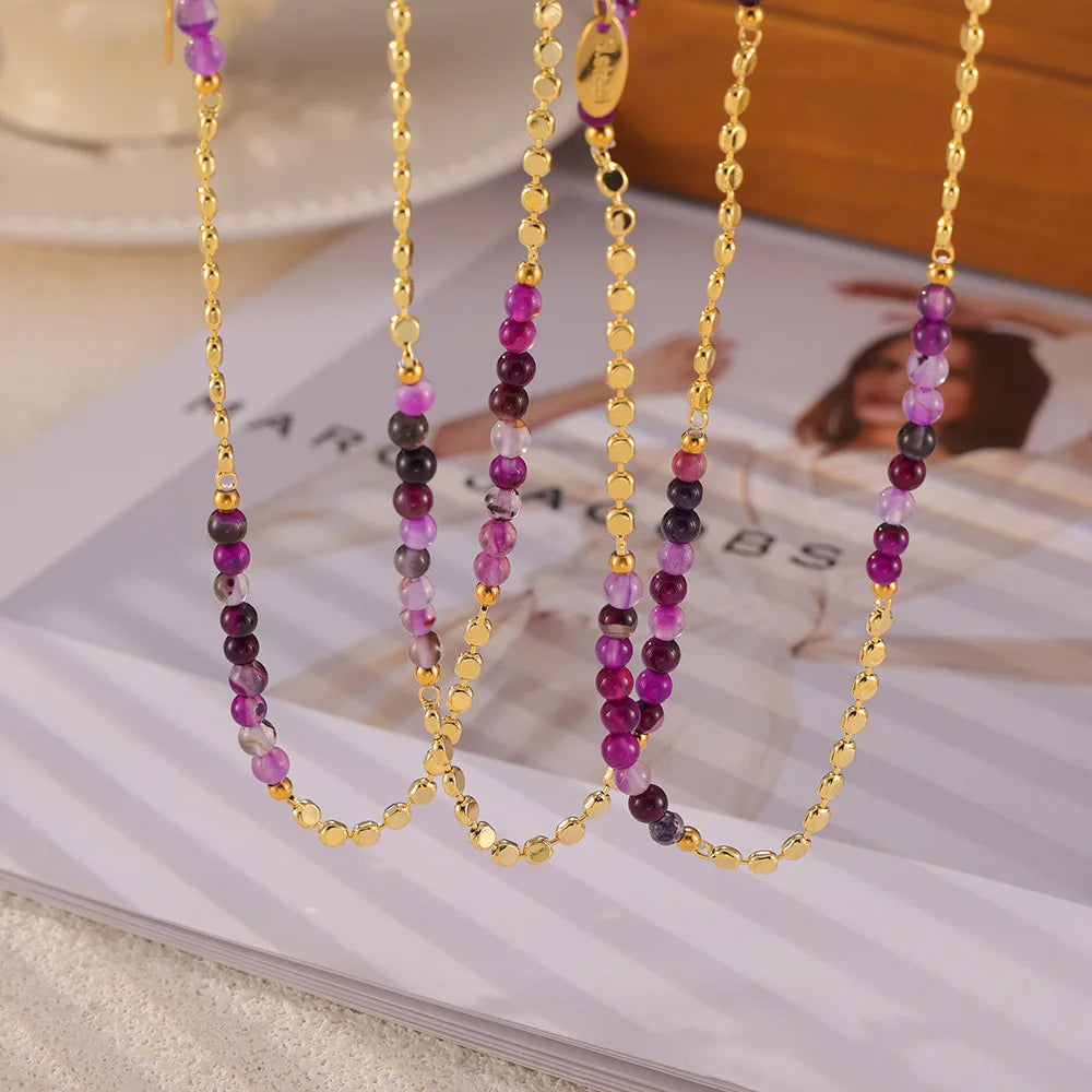 Gorgeous Purple Beaded Necklace for women Copper Nature Agate Chain Charm Jewelry Wholesale