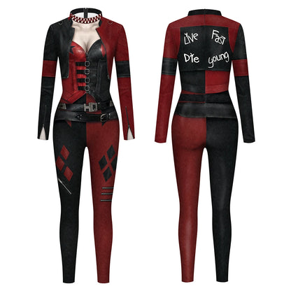 Zawaland Cosplay Costume Clown Women Printing Halloween Dress Up Matching Set Jumpsuits Carnival Party Dress Leggings Bodysuit