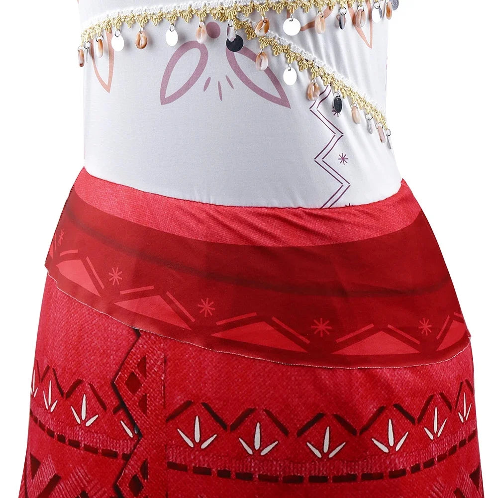EtherealBe Moana cosplay costume for women featuring a vibrant red skirt and detailed top design