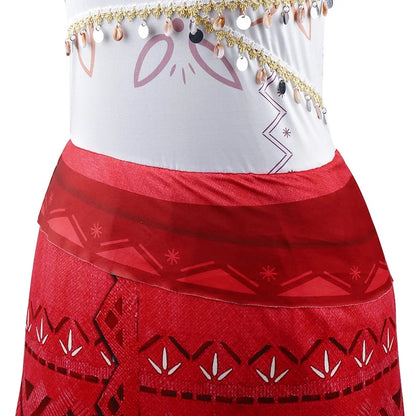 EtherealBe Moana cosplay costume for women featuring a vibrant red skirt and detailed top design