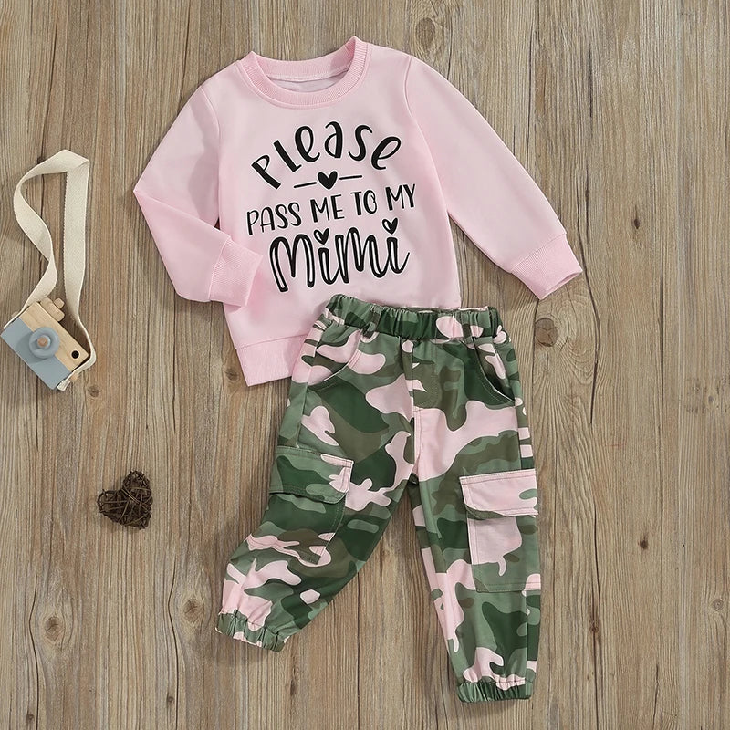 Toddler Baby Girl Outfit 12Months 2t 3t 4t 5t 6t Long Sleeve Sweatshirt Pullover Top Shirt Camouflage Camo Long Pants Set