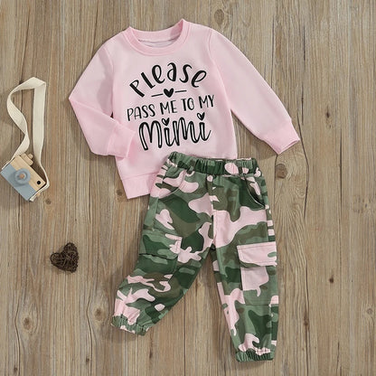 Toddler Baby Girl Outfit 12Months 2t 3t 4t 5t 6t Long Sleeve Sweatshirt Pullover Top Shirt Camouflage Camo Long Pants Set