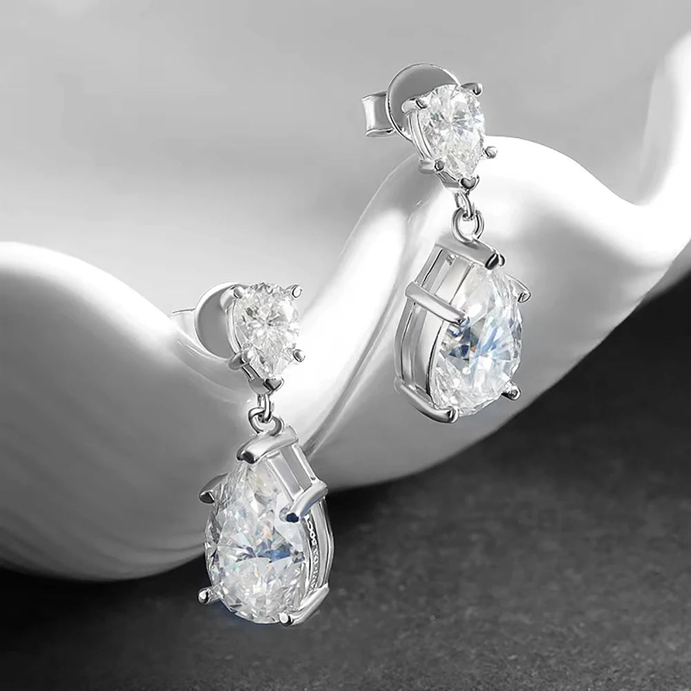 7 Carat Luxury Pear Cut Full Moissnite Drop Earrings for Women S925 Silver Water Drop Diamond Earring with GRA Certificates