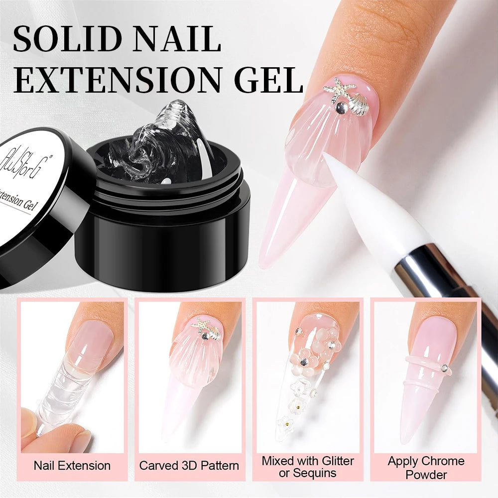 AWStorG 5Pcs/Set Solid Nail Extension Gel Carving Flower Nail Art Building UV Gel Semi Permanent Finger Extension Nail Varnish