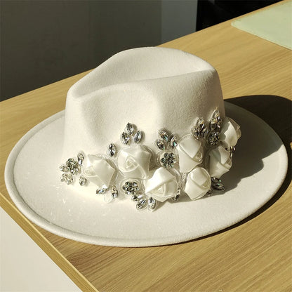 Embroidered three-dimensional flower fedora hat Women's jazz top hat Spring and autumn panama church fashion elegant wedding Hat