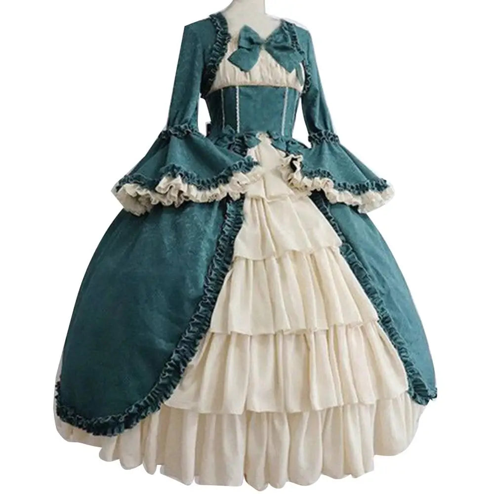 Cute Cosplay Black Dresses Women Lolita Lady Retro Square Neck Tight Waist Bowknot Medieval Dress Dress Party Costume Vestidos