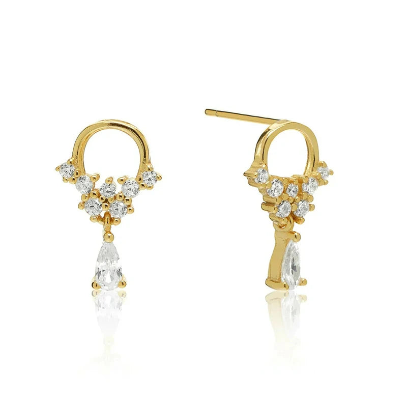 925 Sterling Silver Ear Needle Geometric Zircon Metal Earrings for women Shiny Crystal Luxury Small Stud Fashion Wedding Jewelry