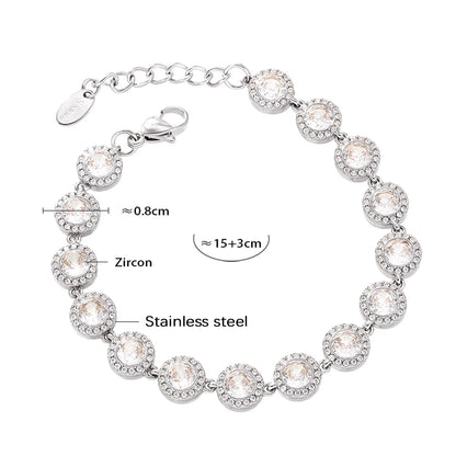 Stainless Steel Bracelets With Heart Round Zircon For Women 18K Gold Plated Waterproof Inoxidable No Tarnish Women's Bracelet