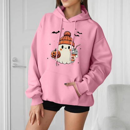 Women Halloween Printed Hoodie Casual Long Sleeve Sweatshirt Fashion Oversize Pullover Cozy Winter Streetwear Chic Loungewear