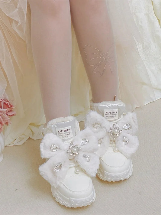 Winter Snow Boots 2025 New Thick-soled 5cm White Cotton Boots Thickened Warm Waterproof Cute Casual Shoes Fashion