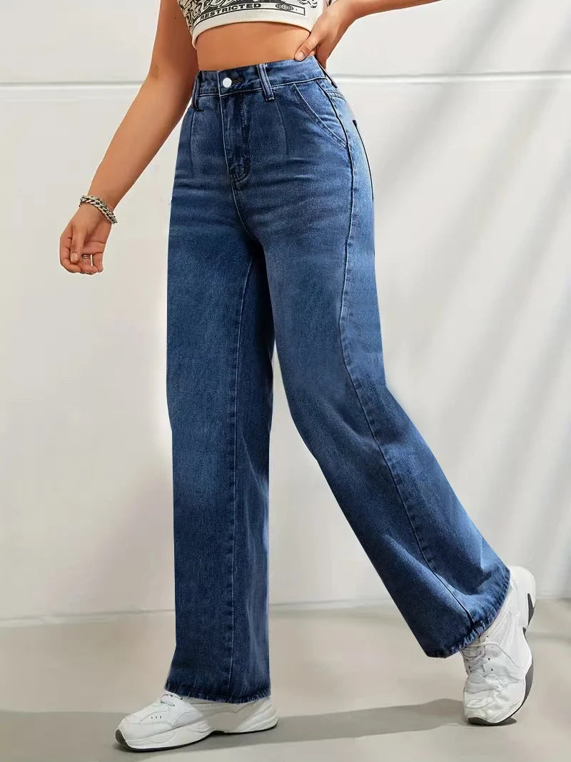 Women's trendy discount craft mid-waist wide leg jeans