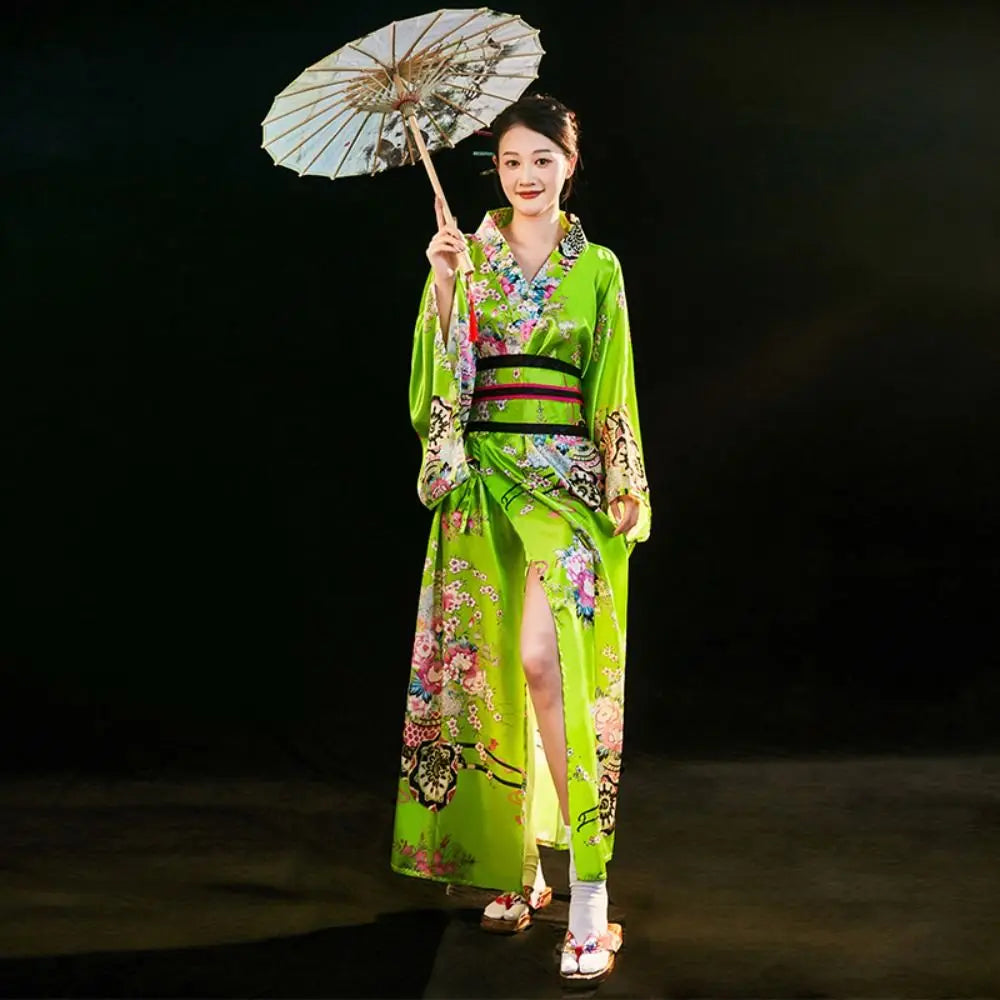 Cosplay Costume Traditional Japanese Kimono Japanese Style Printed Floral Sakura Girl Kimono Dress Elegance Asian