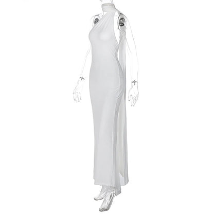 Hugcitar One Shoulder Backless Adjustable Scarf Loop Ruched Sexy Maxi Dress 2025 Women Elegant Y2K Streetwear Festival Outfit