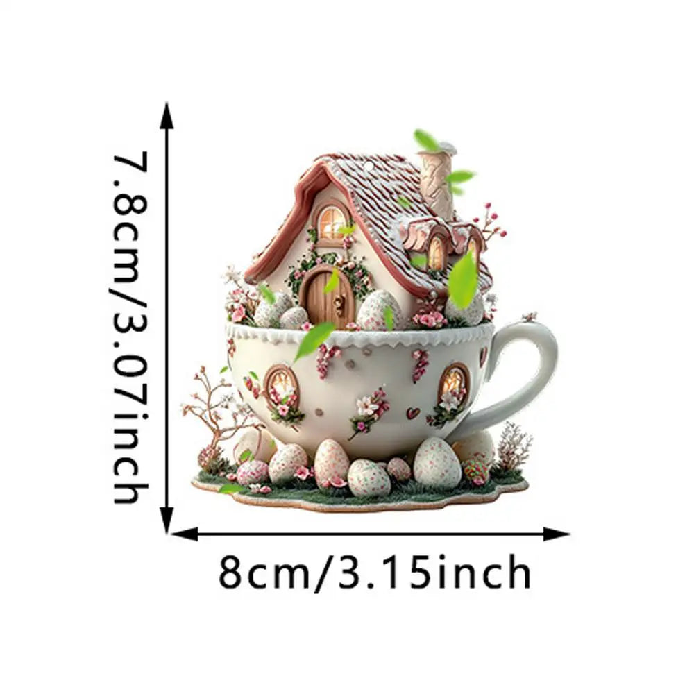 Easter Coffee Cup Ornaments Cartoon Bunny Egg House Coffee Mug Decorative 2D Acrylic Ornaments 2025 Spring Party Supplies