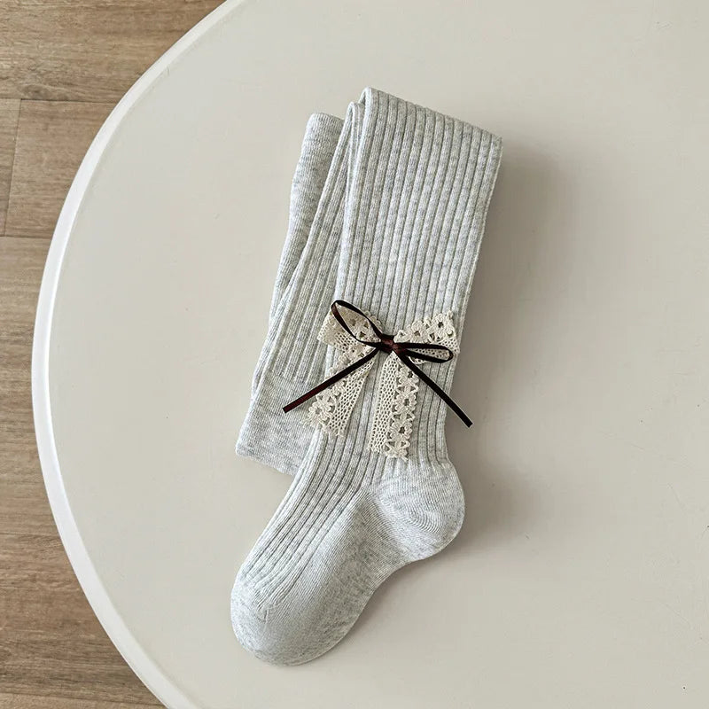 Children Cotton Tights Girls Cute Princess Bowknot Pantyhose Kids Stocking Baby Girls One-Piece Pantyhose Infant Knitted Tights