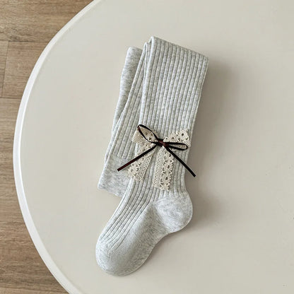 Children Cotton Tights Girls Cute Princess Bowknot Pantyhose Kids Stocking Baby Girls One-Piece Pantyhose Infant Knitted Tights