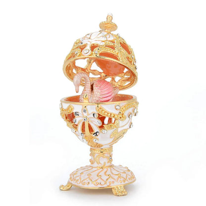Faberge Egg Style Hand Painted Decorative Trinket Box with Hinged, Classic Ornaments Home Decor, Unique Easter Day Gift