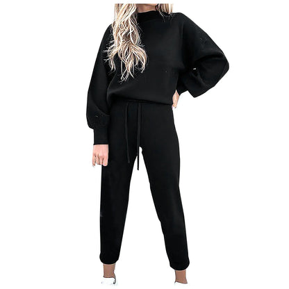 2 Piece Suit Sports for Women's Solid Color Fashion Casual Outfits Set Loungewear Long Sleeve Wide Leg Pants Streetwear