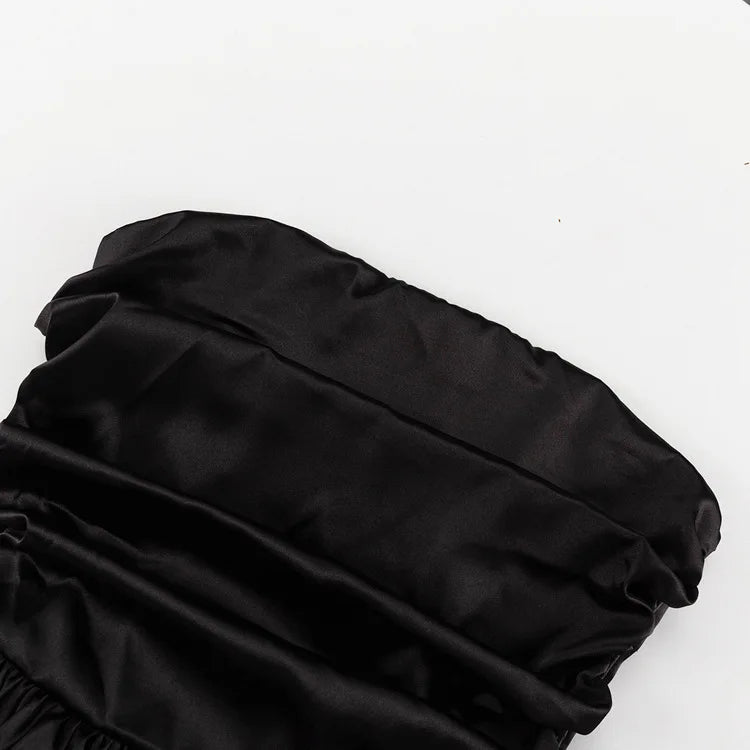 White Pleated Mini Dress For Women Bandeau Slim Patchwork Backless Elegant Fashion Dress Solid Female Party Dress 2024 New
