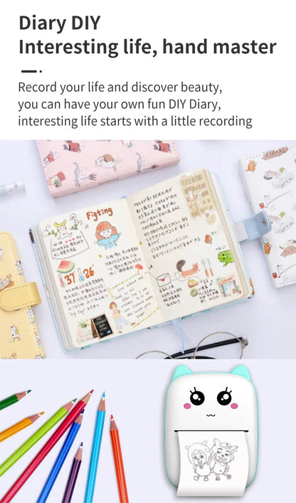 ZWN Portable Bluetooth Mini Printer Mobile Phone Photo Title Note Print Pocket Student Error Label Printer for Children's Gifts