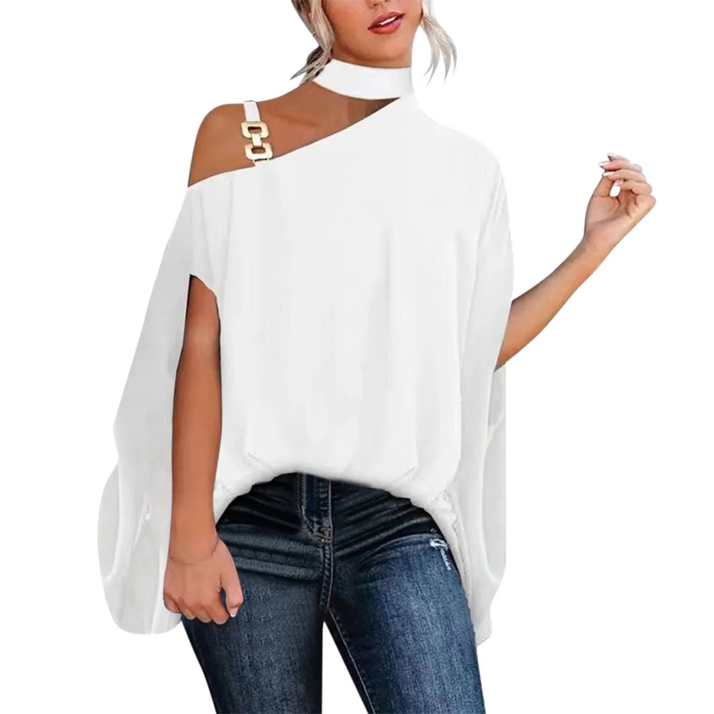 T Shirts For Women Casual Solid Color Off Shoulder Irregular Hem Short Sleeves Blouse Elagant Temperament Fashion Streetwear