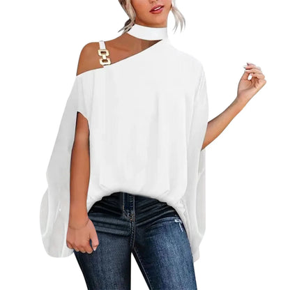 T Shirts For Women Casual Solid Color Off Shoulder Irregular Hem Short Sleeves Blouse Elagant Temperament Fashion Streetwear