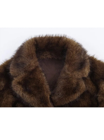 HH Winter Woman Elegant Casual Warm Coat Women Lapel Buttons Pocket Long Sleeves Outwear Reversible Faux Fur Effect Jacket