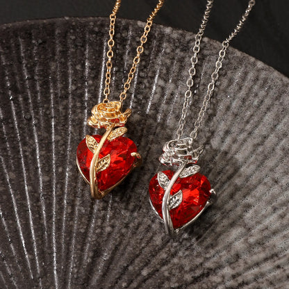 Gothic Dark Love Rose Heart Pendant Necklace For Women Flower Collarbone Chain For Halloween Party Jewelry Accessories Wholesale