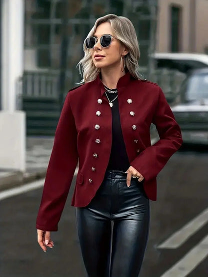 Autumn and winter casual fashion new button decoration stand collar long sleeve solid color cardigan suit jacket