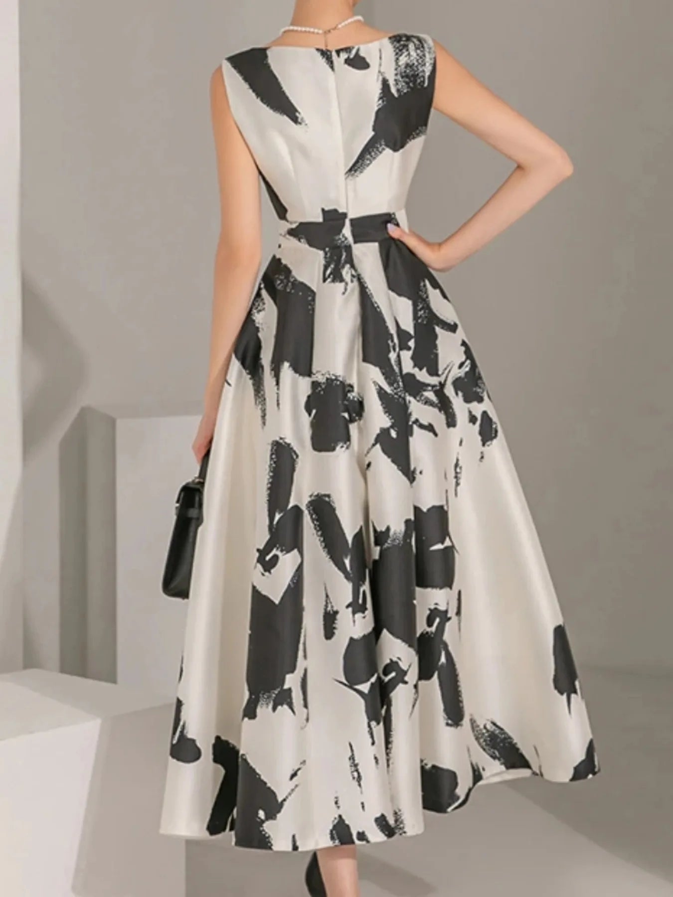 Women Elegant Casual Print Summer Dress Sleeveless Vintage A-Line Chic Party Birthday Vestidos Female Clothes New Midi Robe