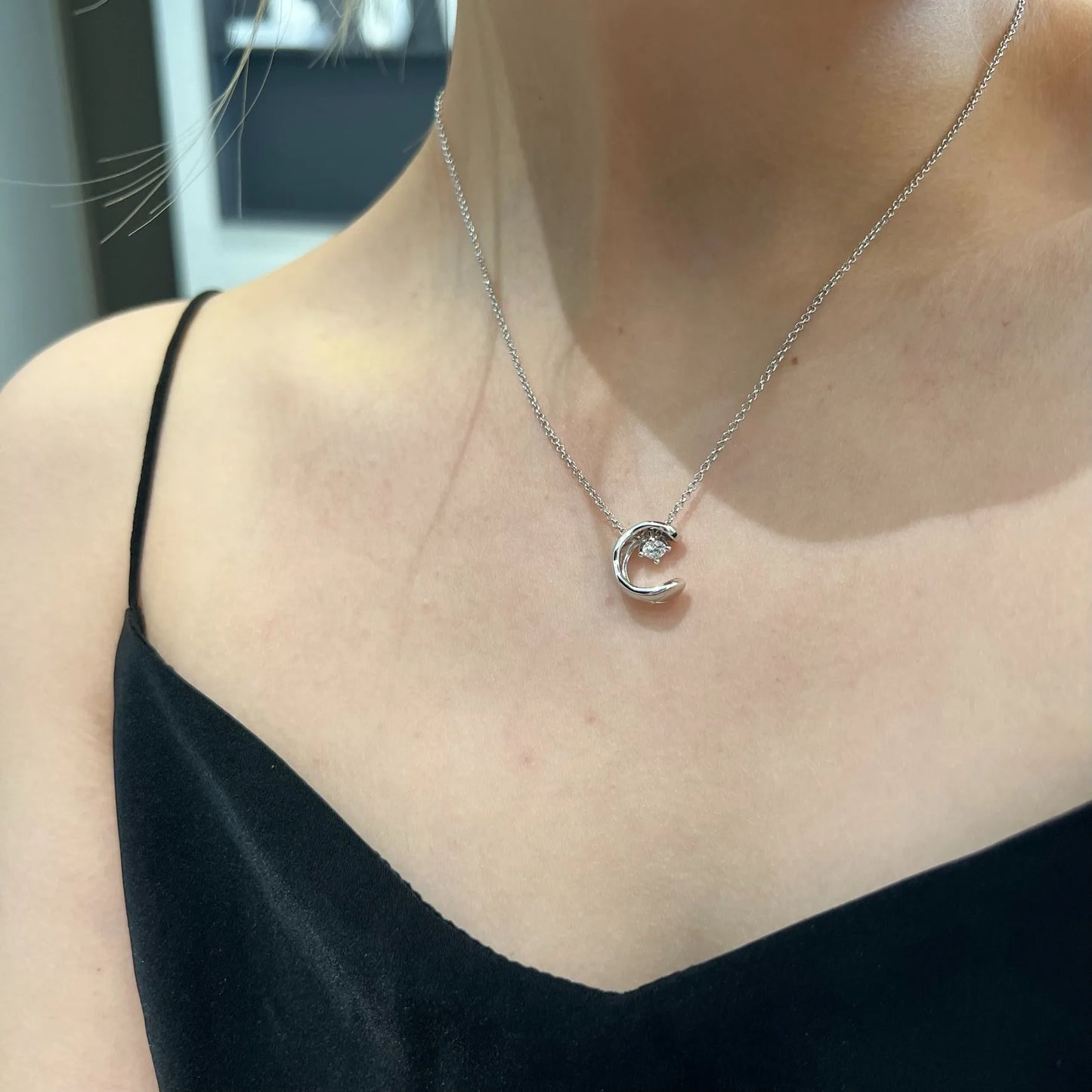 Minimalist Zircon Crystal Moon Pendant Necklace for Women Gold Color Clavicle Chain Charm Delicate Jewelry
