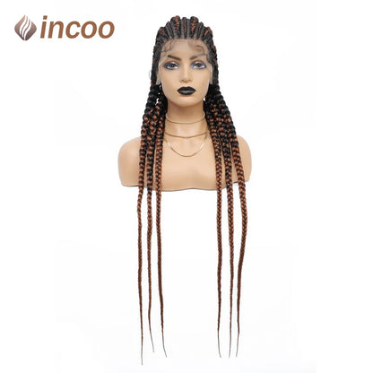 36 Inches Cornrows Braided Wigs Synthetic Full Lace Wig For Black Women Jumbo Braided Wigs Lace Frontal Faux Locs Box Braids Wig