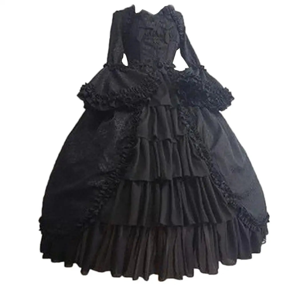 Cute Cosplay Black Dresses Women Lolita Lady Retro Square Neck Tight Waist Bowknot Medieval Dress Dress Party Costume Vestidos