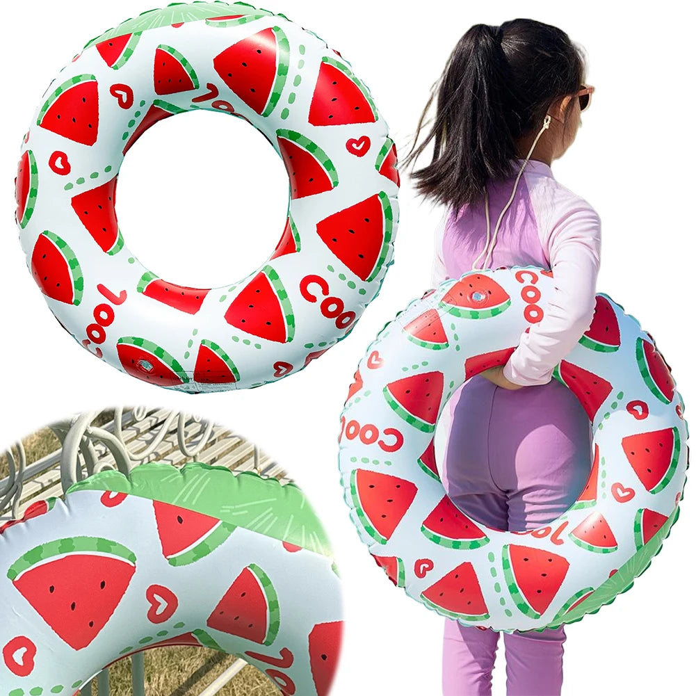 Summer Inflatable Swim Ring Watermelon Pattern PVC Pool Floats Leakproof Striped Pool Rings for Adult Kids Pool Beach Party ﻿